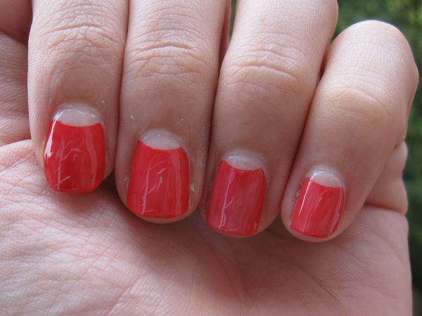 This was my first attempt at the vintage halfmoon manicure using OPI Red My 